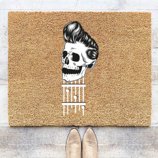 Rock N Roll Skeleton Head -Sweet Rock On Guitar Coir Doormats