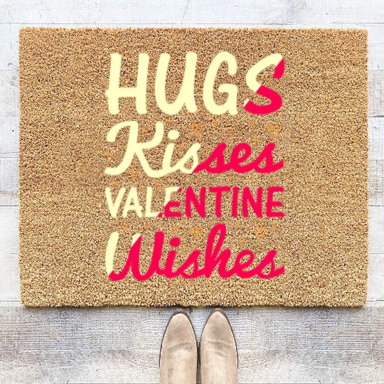 Hugs Kisses valentine Wishes ,Valentine's Day Coir Doormats