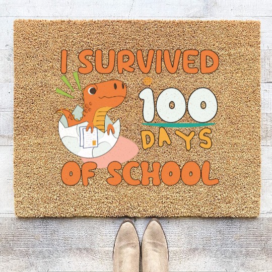 I Survived 100 Days Of School, Funny gift For Kids Coir Doormats