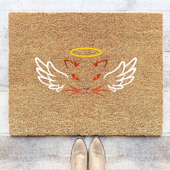 Angel and devil cat Coir Doormats