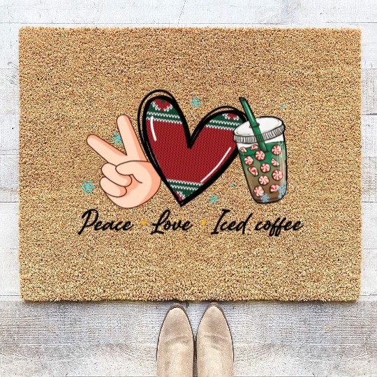 peace love iced coffee Coir Doormats