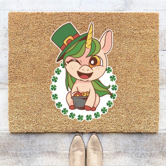 St Patricks Day Fantasy Unicorn Coir Doormats