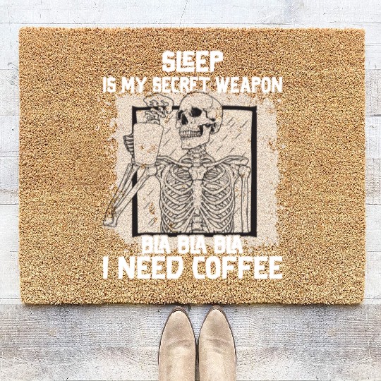 Skeleton Drinking Coffee Medical Student Coir Doormats