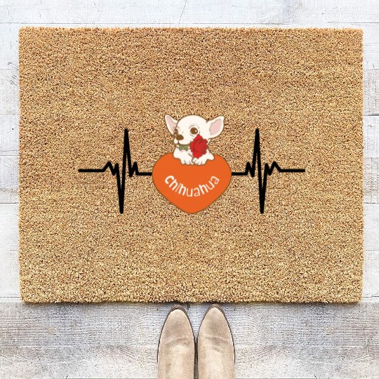 Heart Beat Chihuahua, when give the rose to belove Coir Doormats