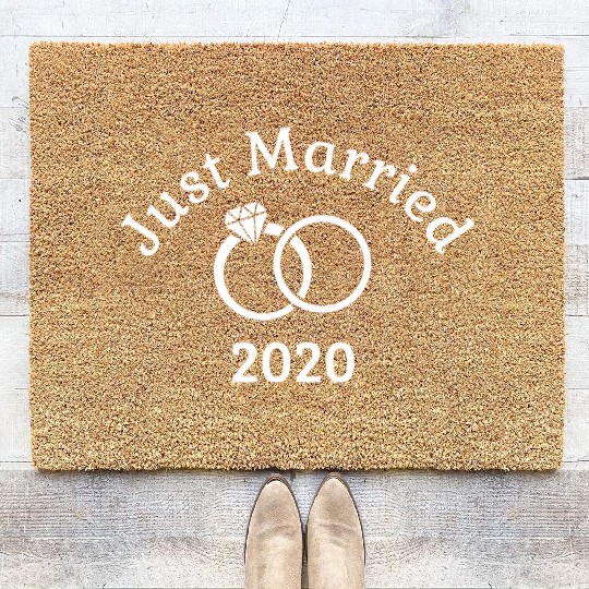Matching Couple Bride Groom Newlywed Just Married Coir Doormats