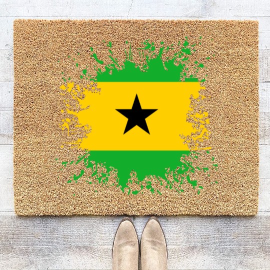 Sao Tome And Principe Flag Paint Splatter Coir Doormats