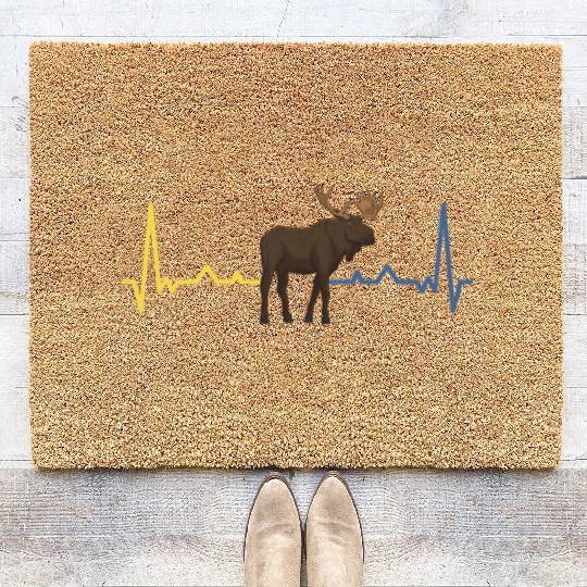 Sweden Heartbeat Flag Moose Coir Doormats