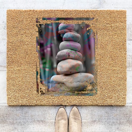 Japan Zen Buddhism Balancing Stones Rocks Bamboo Coir Doormats