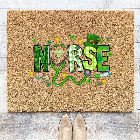 St Patricks Day Nurse Irish Nurse St Paddys Day Coir Doormats