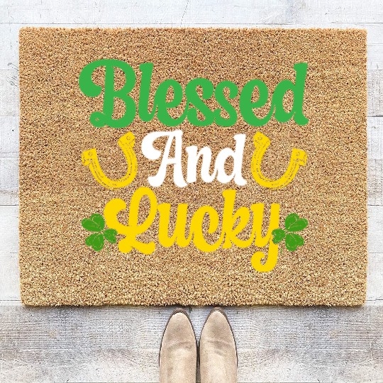 Blessed And Lucky Shamrock St. Patricks Day Irish Coir Doormats