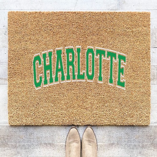 Charlotte Varsity Style Green Text Coir Doormats