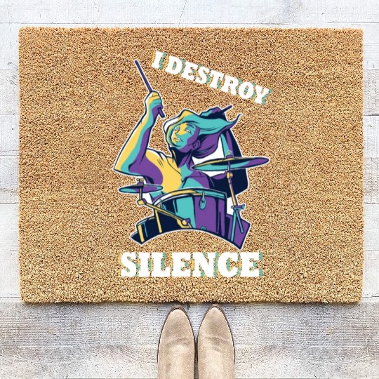I Destroy Silence Drummer Band Music Beat Drum Coir Doormats