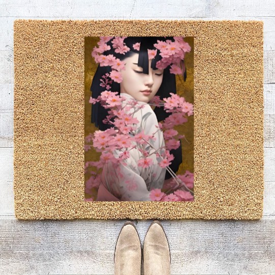 Japanese Geisha Digital Art Print POSTER Style Coir Doormats