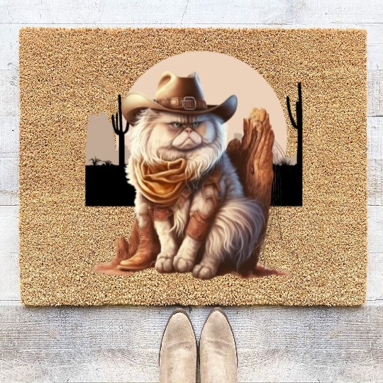 Cat Cowboy Hat meow Cowboy Cat Meme Coir Doormats
