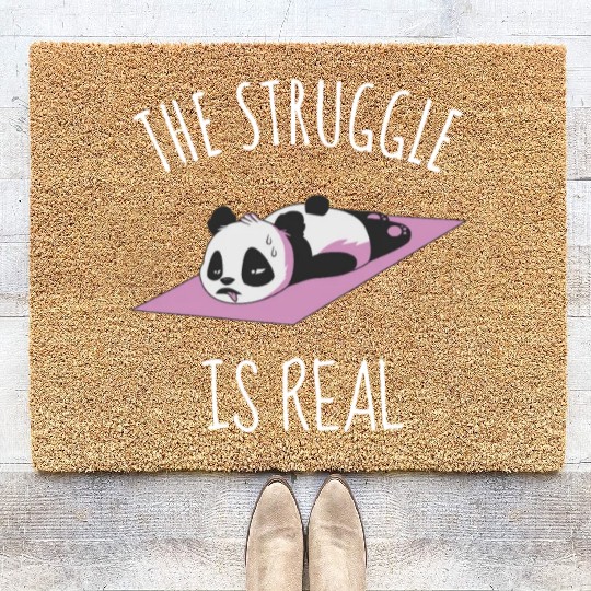 Funny Panda Women Yoga Gym Exercise The Struggle i Coir Doormats