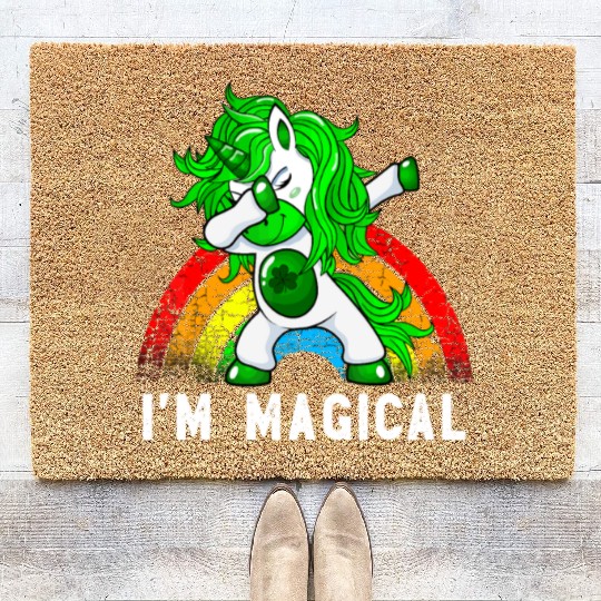 Im Magical Irish Dabbing Unicorn Toddler St Patric Coir Doormats