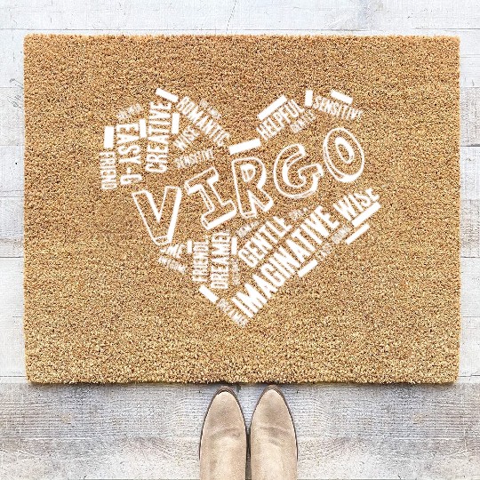 Virgo Heart Word Cloud Doodle Astrology Zodiac Sta Coir Doormats