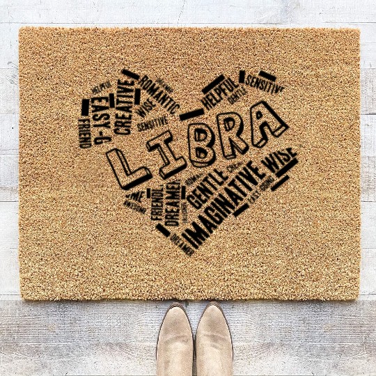 Libra Heart Word Cloud Doodle Astrology Zodiac Sta Coir Doormats