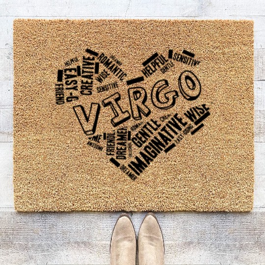 Virgo Heart Word Cloud Doodle Astrology Zodiac Sta Coir Doormats