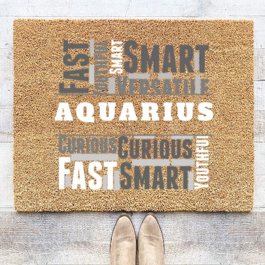 Aquarius Zodiac Star Sign Word Cloud Square Monoch Coir Doormats