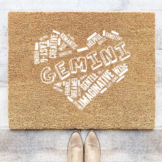 Gemini Heart Word Cloud Doodle Astrology Zodiac St Coir Doormats