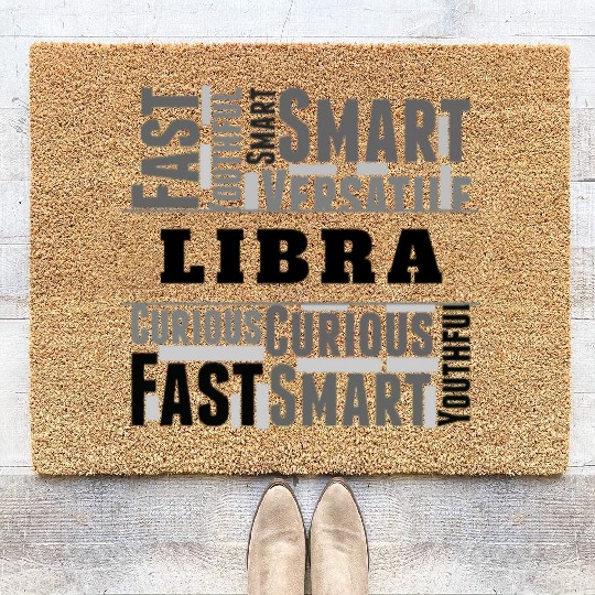 Libra Zodiac Star Sign Word Cloud Square Monochrom Coir Doormats