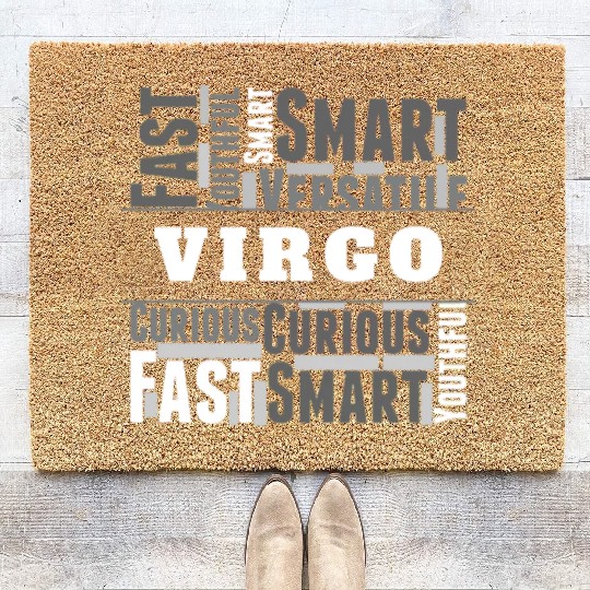 Virgo Zodiac Star Sign Word Cloud Square Monochrom Coir Doormats
