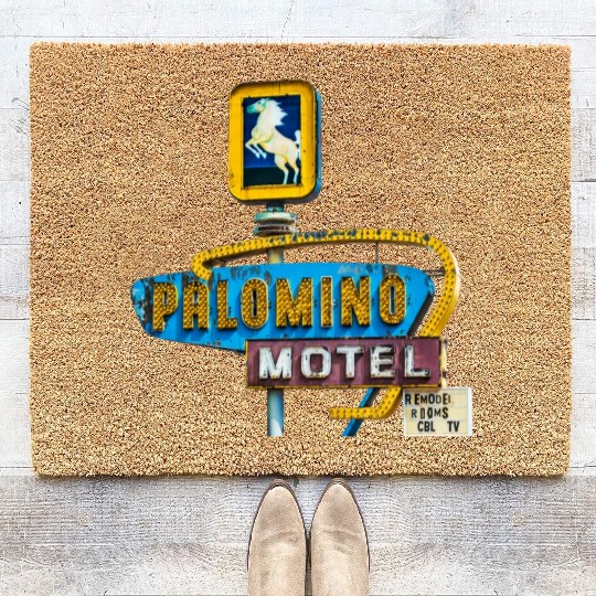 Route 66 Neon Palomino Motel Tucumcari, New Mexico Coir Doormats