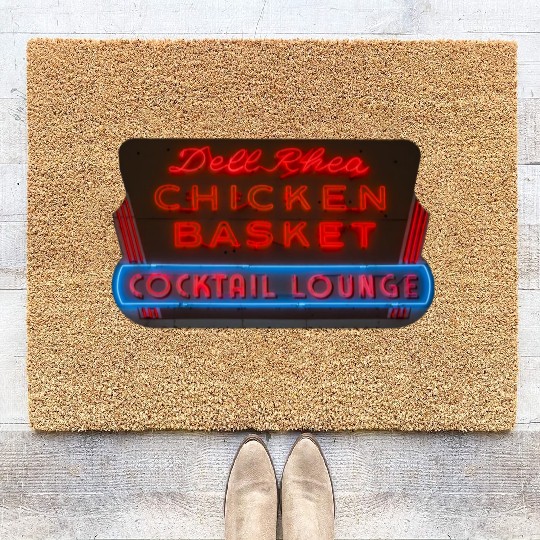 Del Rhea Chicken Basket Neon Sign Route 66 Coir Doormats