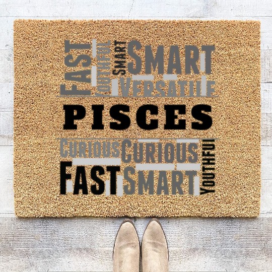 Pisces Zodiac Star Sign Word Cloud Square Monochro Coir Doormats