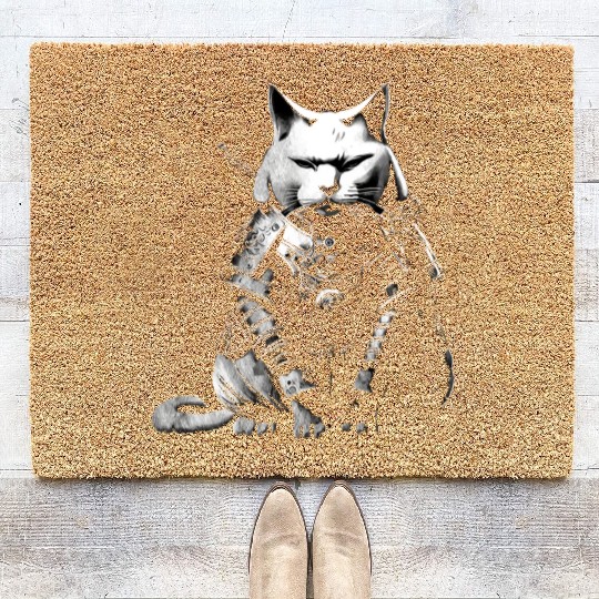 cool samurai cat Coir Doormats