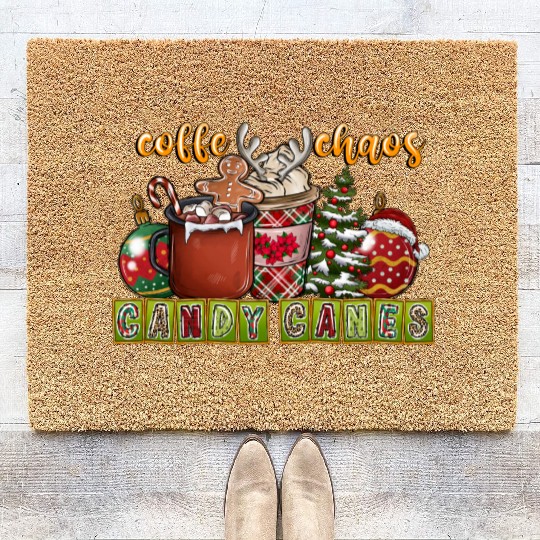 Coffe Chaos Candy Canes Coir Doormats