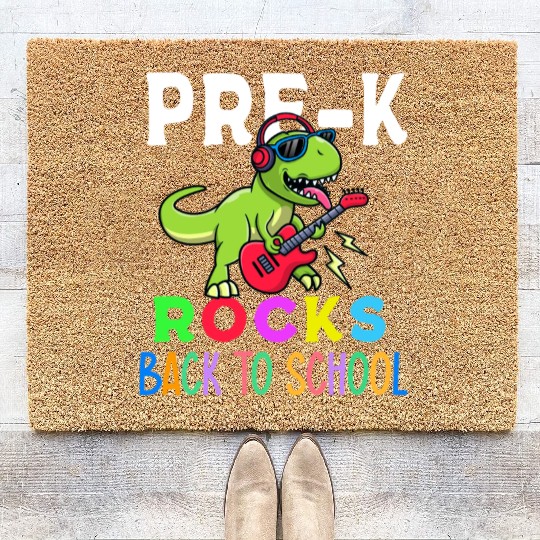 Pre-k Rocks Cool Teachers T rex Back To School Coir Doormats