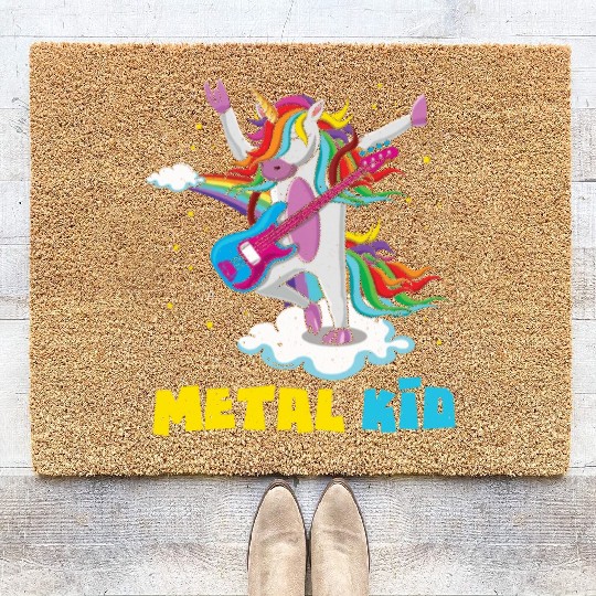 Guitar Unicorn Rainbow Metal Kid Music Rock Sign Coir Doormats