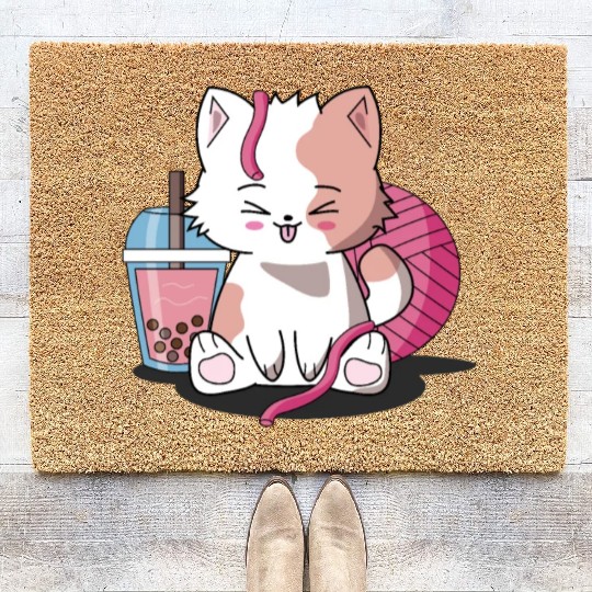 Chibi Boba Tea Cat Coir Doormats