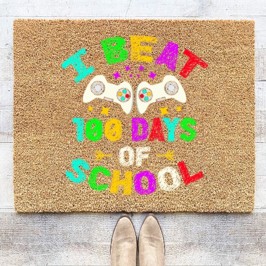 I Beat 100 Days Of School Video Game Player Kid Coir Doormats