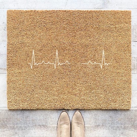 Triceratops Dinosaur Skeleton. Heart. Love. EKG. Coir Doormats