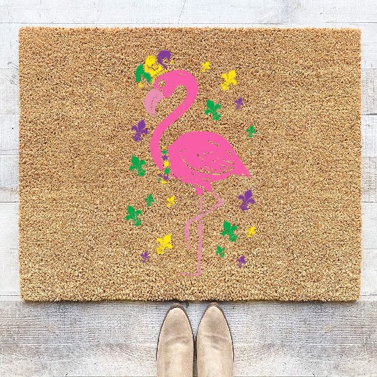 Jester Pink Flamingo Bird Animal Cute Mardi Gras C Coir Doormats