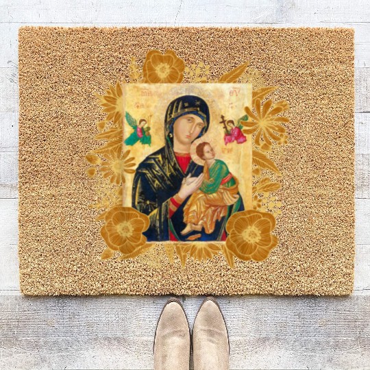 Our Lady of Perpetual Help Blessed Mother Mary Cat Coir Doormats
