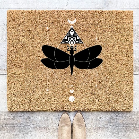 Minimalist Insect Celestial Dragonfly Sacred Geome Coir Doormats