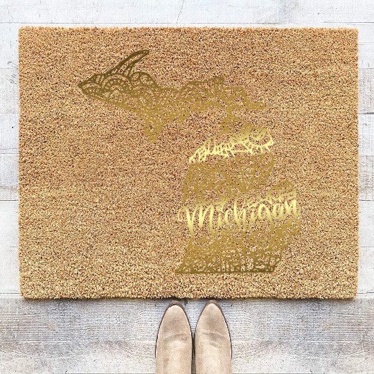 Michigan State Mandala USA America Pretty Gold Coir Doormats