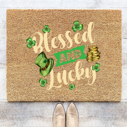 Blessed And Lucky Irish Pride St. Patricks Day Coir Doormats