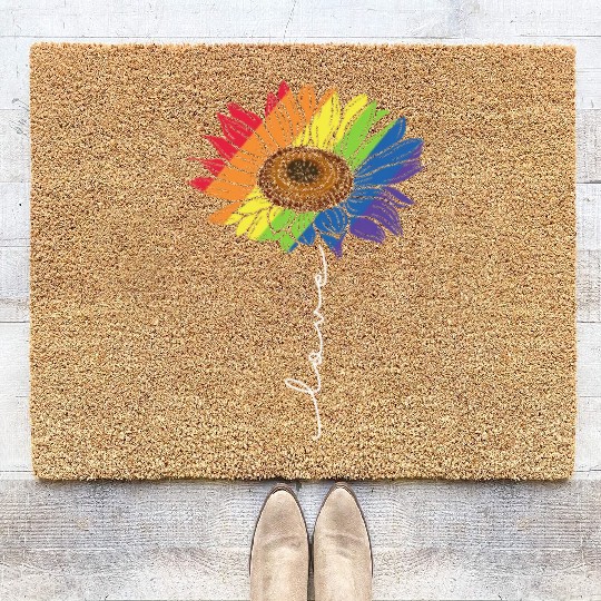 Love Sunflower LGBT Flag Coir Doormats