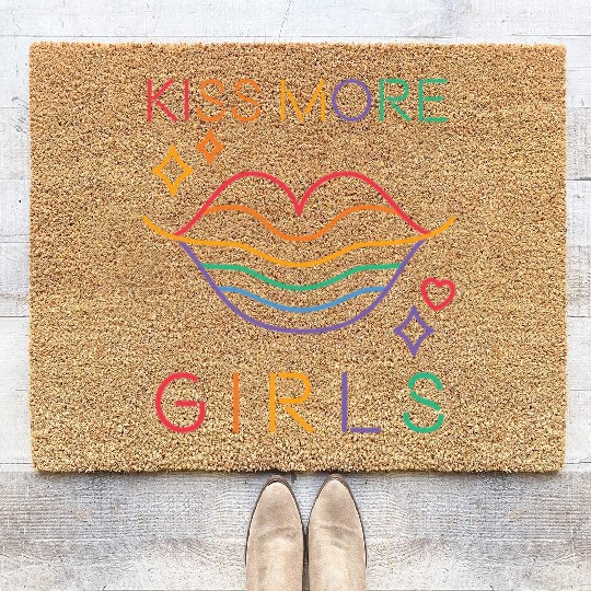 Kiss More Girls LGBT Cute Lesbian Lips Pride Month Coir Doormats