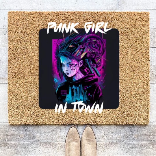 Graffiti Style - Punk Girl In Town 3 Coir Doormats