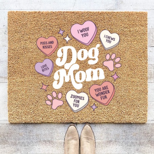 Dog Mom Valentines Day Candy Hearts Galentines Coir Doormats