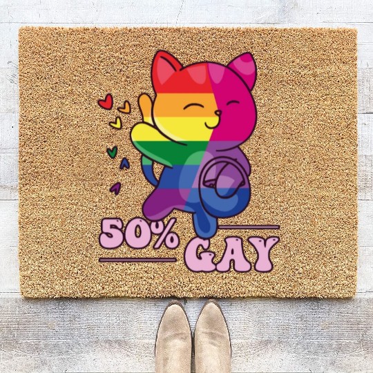 50% Gay Bi Bisexual Pride Kawaii Cat Kawaii Coir Doormats