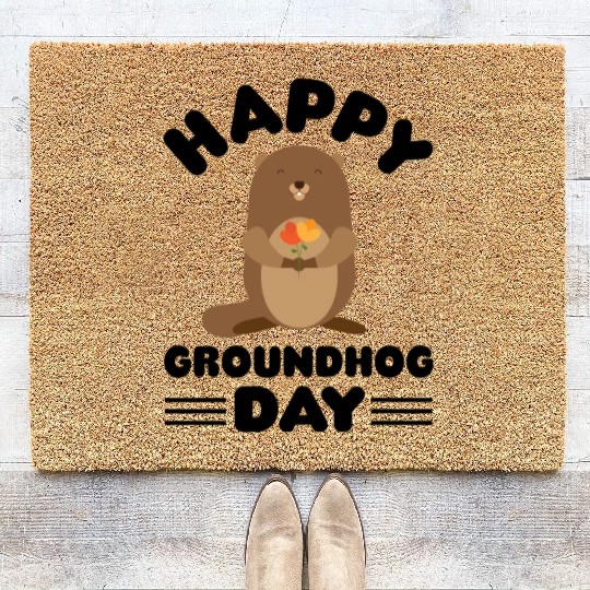 Groundhog Day cute print Coir Doormats