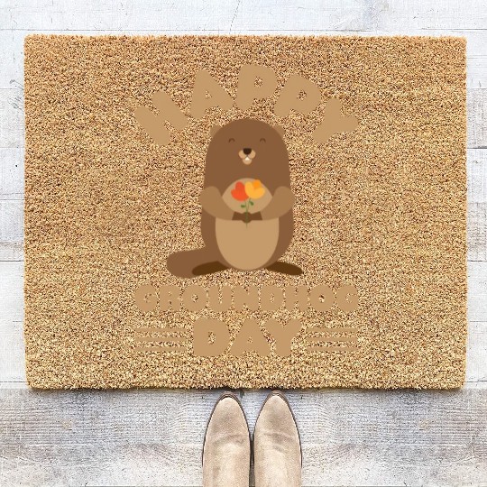 Groundhog Day cute print retro Coir Doormats