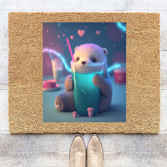 Kawaii Otter Pet Otter Drinking Boba Tea Coir Doormats